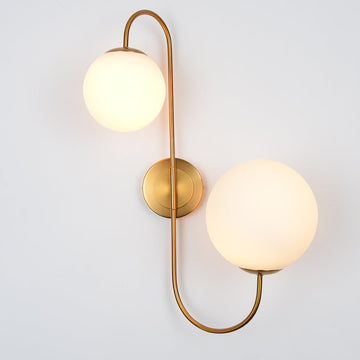 Modern Chic Milky White Globe Glass Shade Two-Light Indoor Wall Lamp in Aged Brass